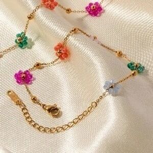 Gold Stainless Steel Colorful Crystal Flower Bead Chain Bracelet jdbw2307013